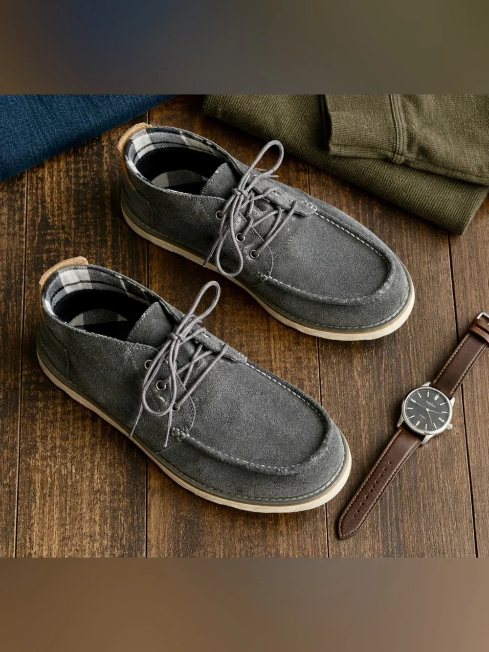 TOMS Men’s Size 12 Gray Suede Moc Toe Lace Up Shoes